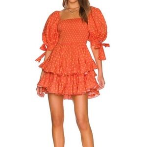 Caroline Constas Orange Polka Dot Mini Dress